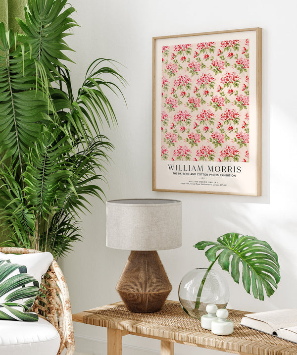 William Morris Pink Flower Art Exhibition Poster – Handgedruckt Berlin