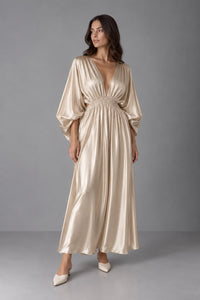ALINE CELI Soleil D'Or Duchess-Satin Dress Pearl Gold — Ansicht 1
