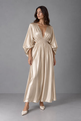 ALINE CELI Kleid Soleil D'Or Duchesse-Satin Perlgold