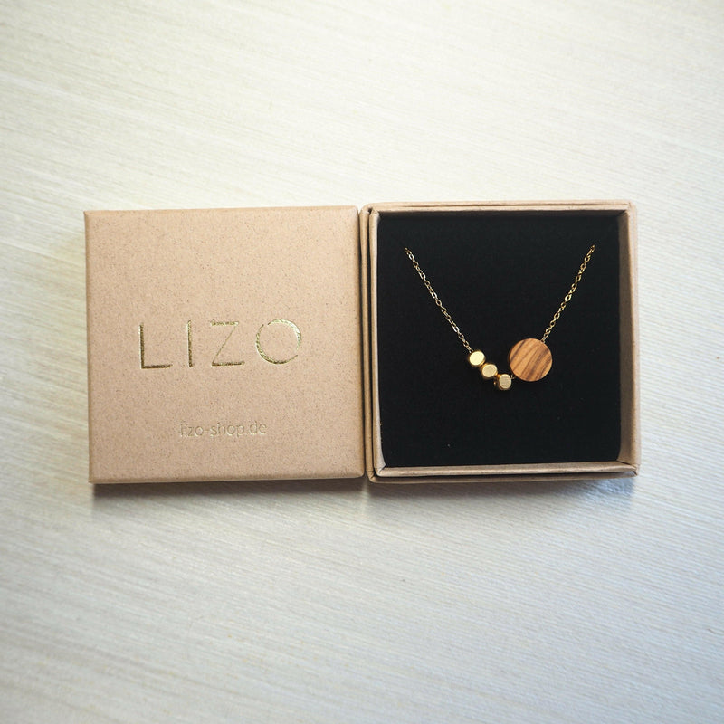 Short Necklace Olive Wood & Stainless Steel – handcrafted in Cologne — Ansicht 2
