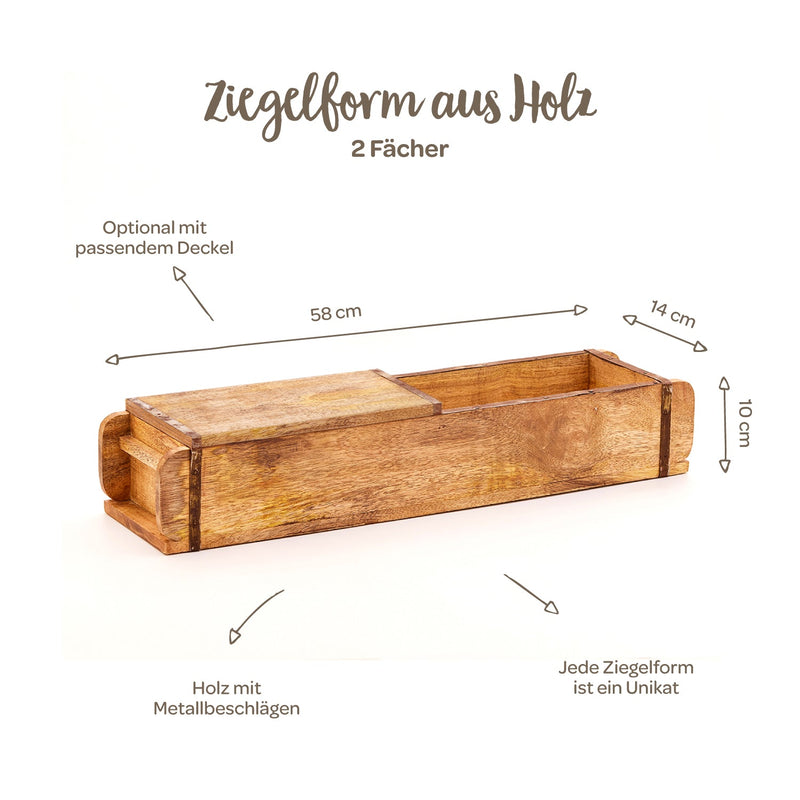 Long Brick Form with 2 Compartments – Wood, Handmade — Ansicht 7