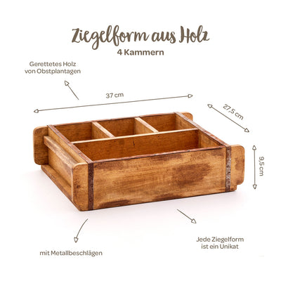 Ziegelform mit 4 Fächern – Holzkiste Vintage