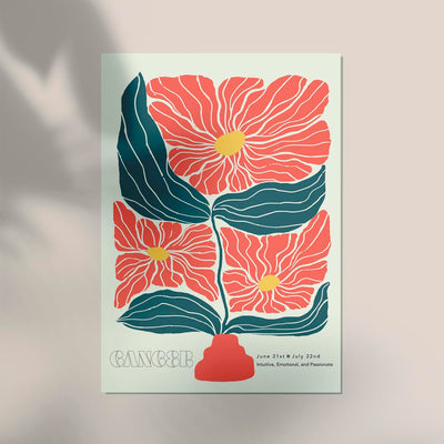 Cancer Zodiac Sign Art Poster – Illustration mit Blütenmotiv
