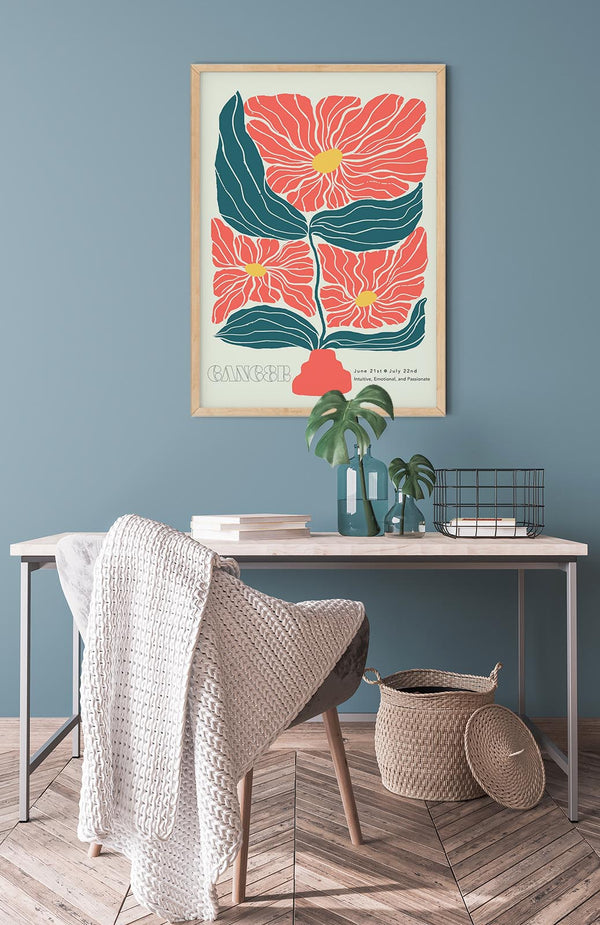 Cancer Zodiac Sign Art Poster – Illustration mit Blütenmotiv