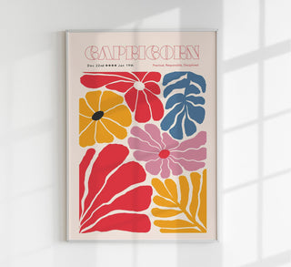 Capricorn Zodiac Sign Poster – Illustration mit Blüten und Kreisdesign