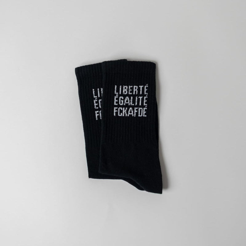 FCKAFDÉ Statement Socken schwarz – Bio-Baumwolle, Made in EU — arrel - responsible apparel