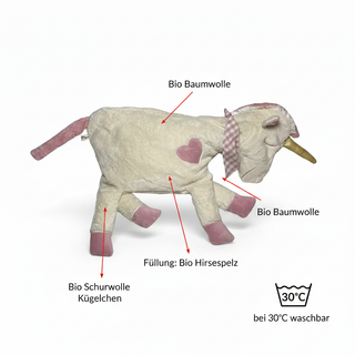 Bio Kuschelkissen Einhorn Hirsespelz Füllung aus Bio Baumwollplüsch