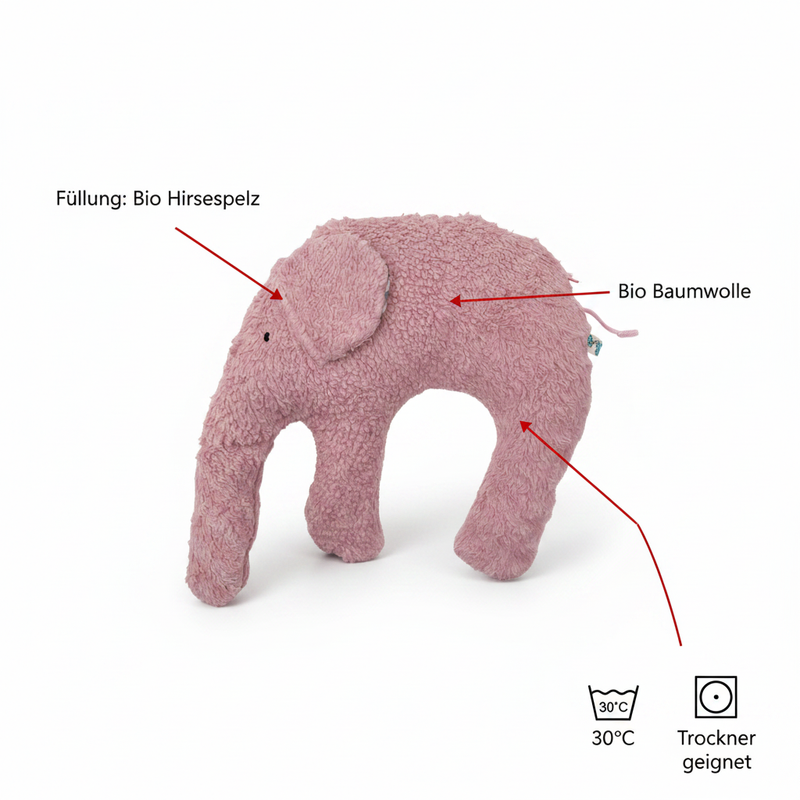 Organic Cuddly Pillow Elephant GOTS – Weighted, Spelt or Millet Husk — Ansicht 1