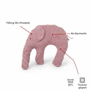 Bio Kuschelkissen Elefant aus Bio Baumwolle mit Hirsespelz Füllung