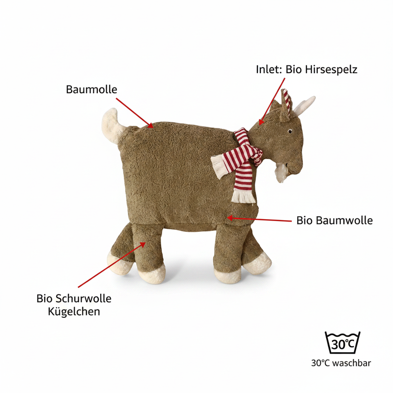 Bio Kuschelkissen Ziege – Bio-Baumwolle, Spelzfüllung, optional gewichtet — Ansicht 1