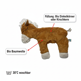 Bio Wärmekissen Pferd messing aus Bio Baumwolle mit Bio Dinkel oder Kirschkern Füllung