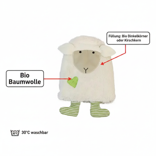 Bio Wärmekissen Schaf Grün aus Bio Baumwolle waschbar mit Dinkelkörner bzw. Kirschkern Inlett