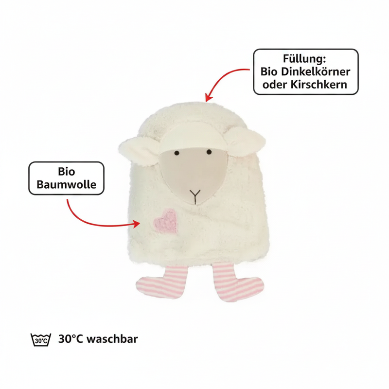 Organic Grain Heat Pillow Sheep – Organic Cotton, Handmade, Selectable Filling — Ansicht 3