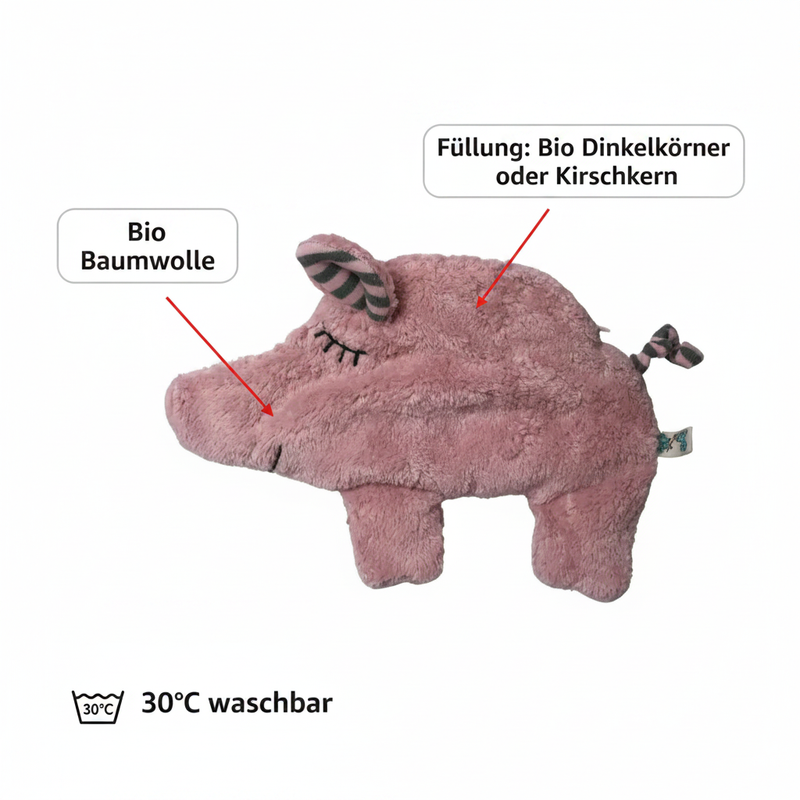 Bio Wärmekissen Schwein – Handgefertigt aus Bio-Baumwolle, mit Dinkel oder Kirschkernen — Ansicht 1