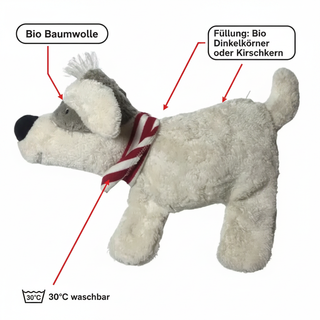 Bio Wärmekissen Hund Naturweiß aus Bio Baumwolle mit Dinkelkörner Füllung
