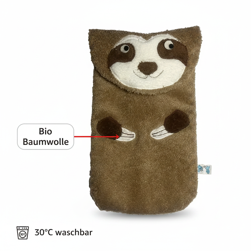 Bio Wärmflasche Faultier – Bio-Baumwolle (kbA) & Naturkautschuk 800 ml — Pat & Patty