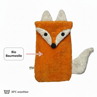 Bio Wärmflasche Fuchs – aus Bio Baumwolle mit 800 ml. Kautschuk lasche