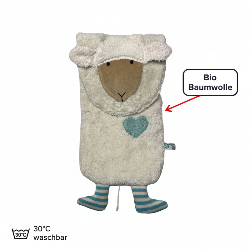 Bio Wärmflasche Schaf – Naturkautschuk & Bio-Baumwolle, handgefertigt — Pat & Patty