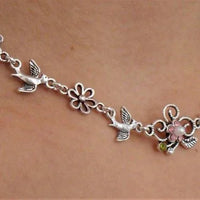 "Birdy" Traditional Necklace Flowers Birds Rhinestones 41 cm Extension — Ansicht 2