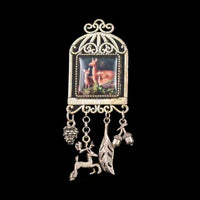 "Cage" Traditional Brooch with Cabochon & Pendants | Antique Silver | 8 × 3 cm — Ansicht 1