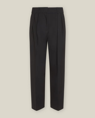 Schwarze Classic Hose für Damen aus zertifizierter Wolle in Frontansicht mit Bundfalten.