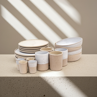 Geschirr Set Mixed – Steingut | Ddoria & Eelina | Weiß & Beige | Handgefertigt