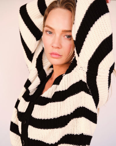 Knitted Cardigan Block Stripes Organic Cotton - Oversized short from Italy