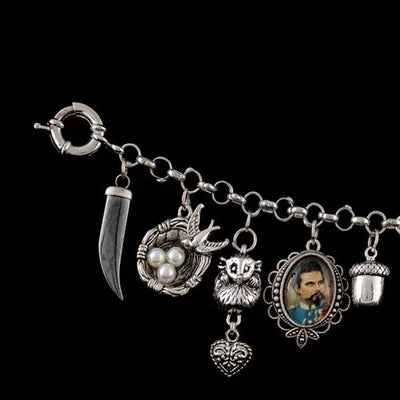 Women's Charivari with Deer – 10 Charms, 23 cm | Antique Silver