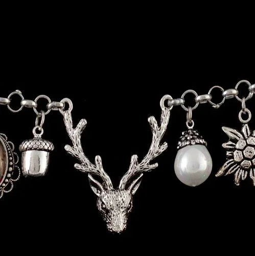 Women's Charivari with Deer – 10 Charms, 23 cm | Antique Silver — Ansicht 2