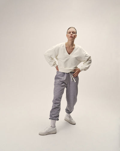 Sweatshirt V-Neck Organic Cotton – Oversized Fit Feminin