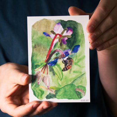 Set of 6 Bee Watercolor Postcards - Recycled Paper