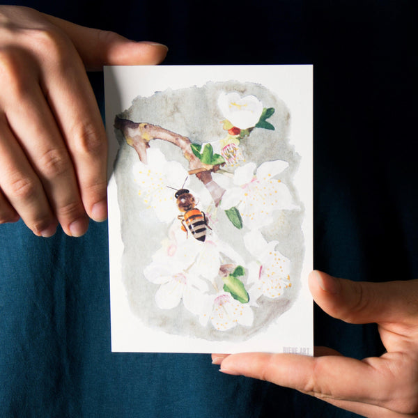 Set of 6 Bee Watercolor Postcards - Recycled Paper
