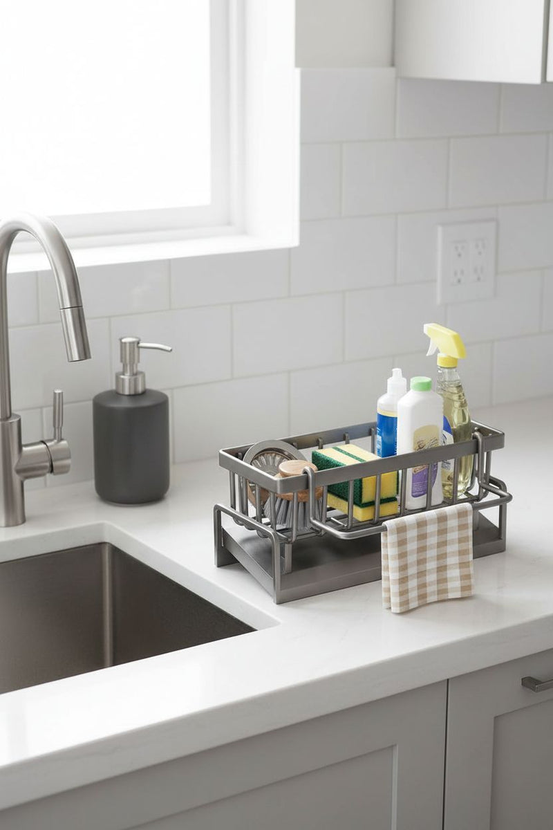 Kitchen Sink Drain Rack Organizer Abs Plastic Self-draining Sink Shelf Soap Sponge Holder Dishcloth Towel Rack Filter Basket — Ansicht 5