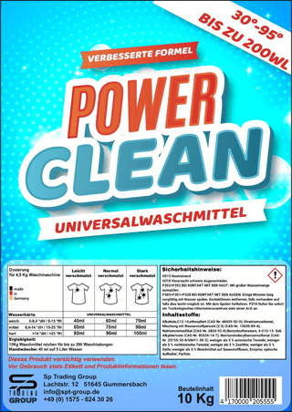 etikett waschmittel label power clean