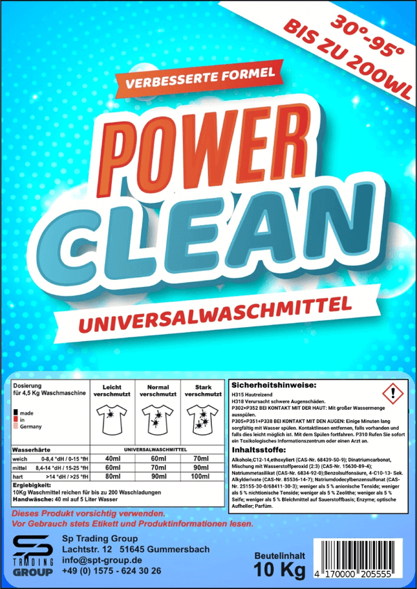 Power Clean Universal Laundry Detergent 20 kg Bulk Pack - Industrial Quality for Home & Business