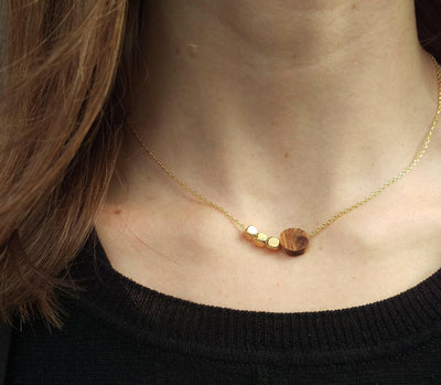 Short Necklace Olive Wood & Stainless Steel – handcrafted in Cologne