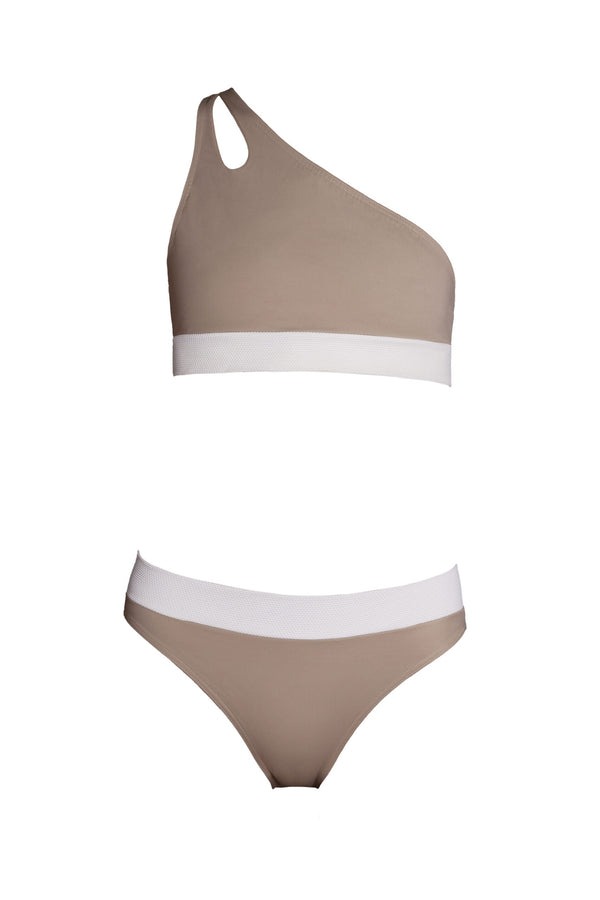 Cotton Beach Bikini Pants Beige High Waist Recycelt ECONYL® UPF50+