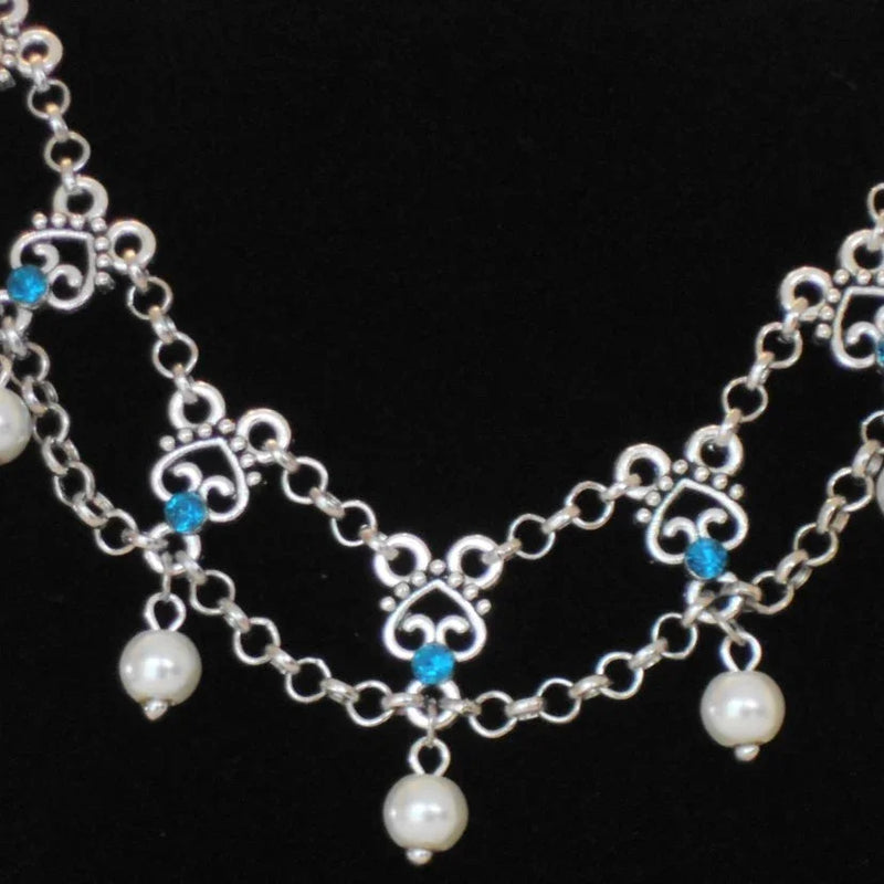 Jewellery Set with Heart Ornaments, Rhinestones & Pearls | Necklace & Earrings — Ansicht 2