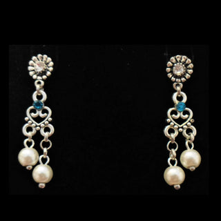 Schmuckset mit Herzornamenten, Strass &amp; Perlen | Kette &amp; Ohrringe