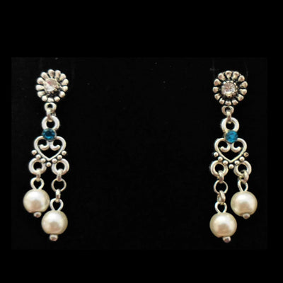 Jewellery Set with Heart Ornaments, Rhinestones & Pearls | Necklace & Earrings