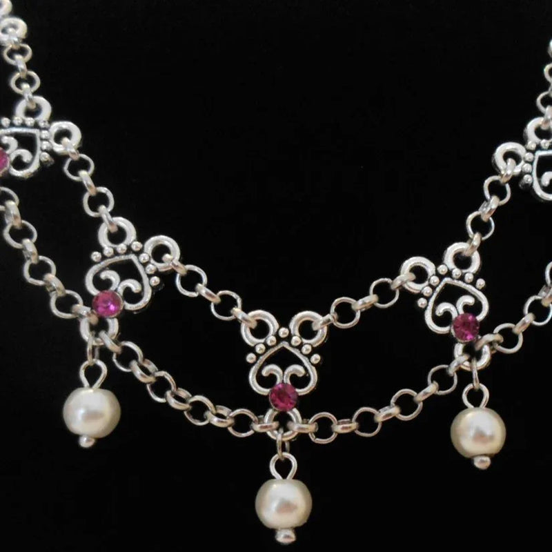 Jewellery Set with Heart Ornaments, Rhinestones & Pearls | Necklace & Earrings — Ansicht 4