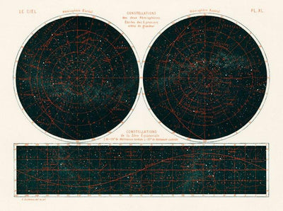 Night Sky Constellations Astronomical Chart Poster – Hand-printed Berlin