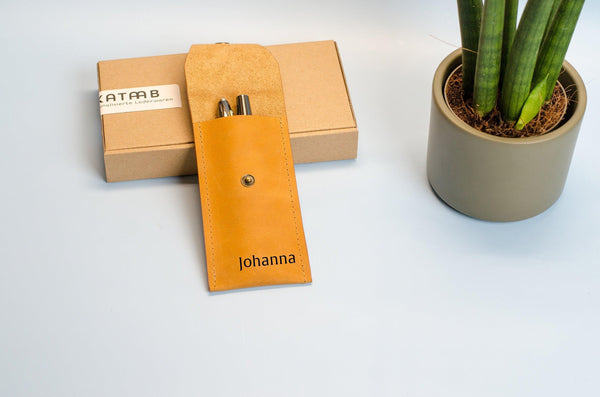 Monogram Leather Pen Case - customizable, size 15x7cm