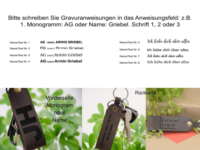 Monogramm-Schlüsselanhänger mit Gravur – Personalisiert, italienisches Leder — Ansicht 3