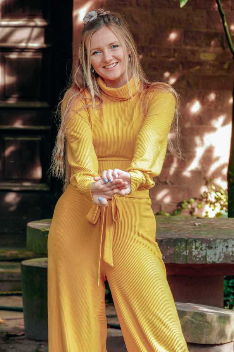 Aila Wide Leg Pants Amber – High Waist Ribbed Jersey Women's Fashion — Ansicht 9