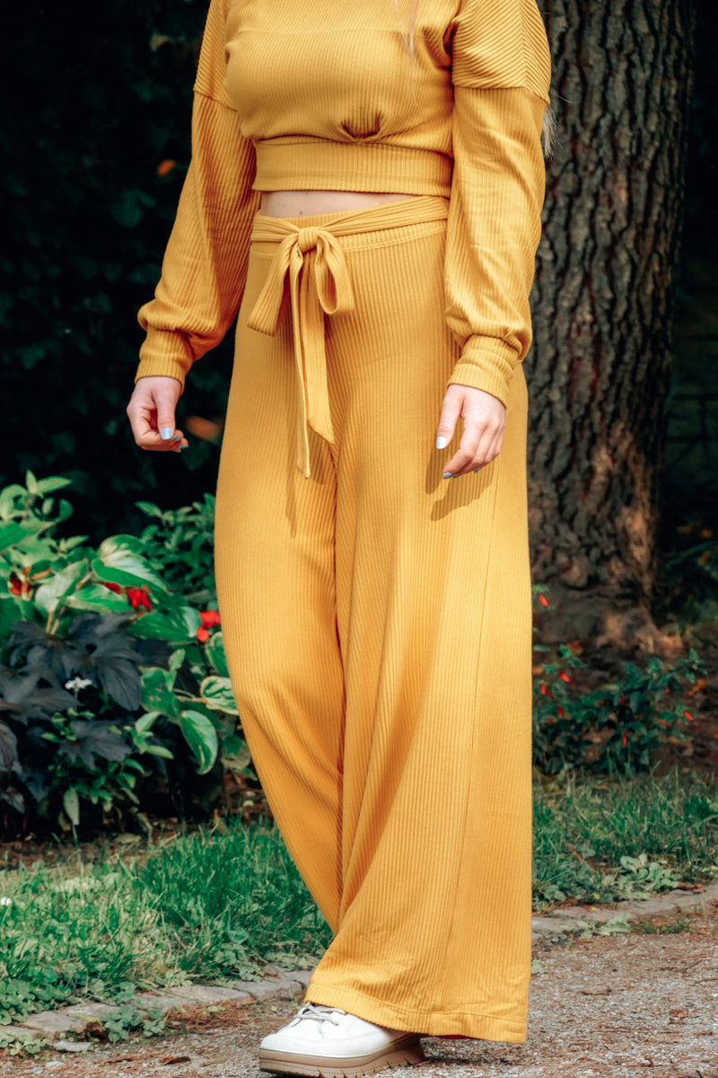 Aila Wide Leg Pants Amber – High Waist Ribbed Jersey Women's Fashion — Ansicht 8
