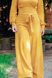 Aila Wide Leg Pants Amber – High Waist Ribbed Jersey Women's Fashion — Ansicht 2