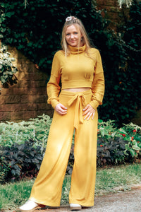 Aila Wide Leg Pants Amber – High Waist Ribbed Jersey Women's Fashion — Ansicht 1