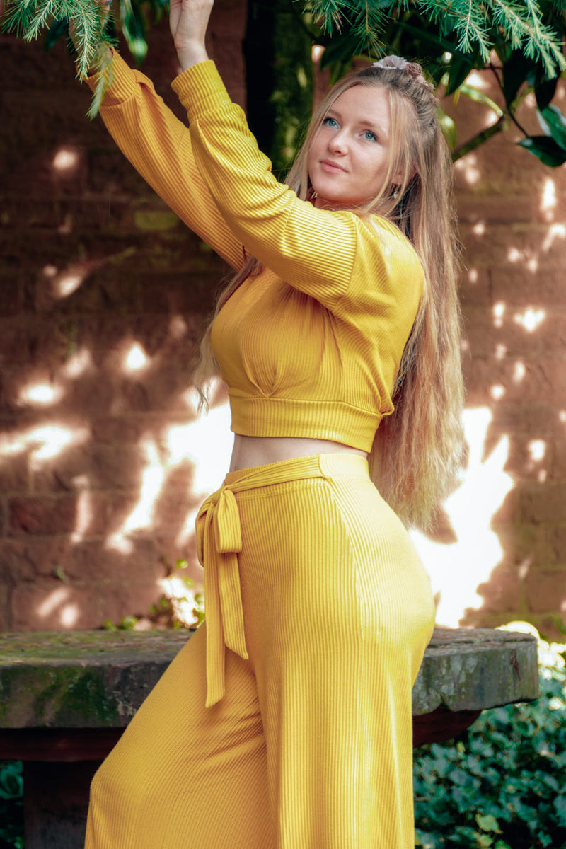 Aila Wide Leg Pants Amber – High Waist Ribbed Jersey Women's Fashion — Ansicht 6