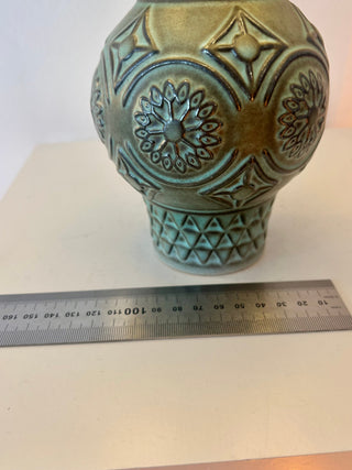 Kabellose Bodo Mans Lampe – sehr seltene Türkise Reliefkeramik | Akku & Fernbedienung | Mid Century